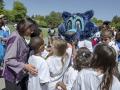 President Judy Sakaki meets with Lobo the Seawolf and students from RFDC