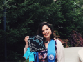 Emma Towslee showing off her graduation cap