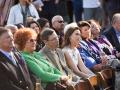 From left, Gerret Copeland and Tatiana Copeland, proprietor and president of Bouchaine Vineyards in Napa, and other audience members look on during the opening ceremonies at the Wine Spectator Learning Center at Sonoma State University on May 29.