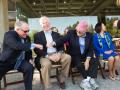 Gary Heck, president and owner of Korbel Champagne Cellars, and Wine Spectator editor and publisher Marvin R. Shanken, give each other a fist bump as Rep. Mike Thompson, D-St. Helena, looks on.